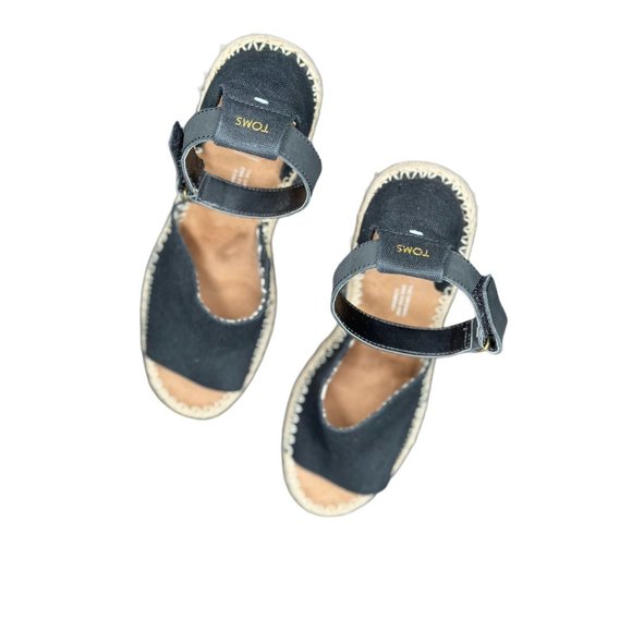 Toms Womens Marisol Wedge Sandal Adjustable Hook and Loop Strap Black Size 6M - Picture 2 of 12